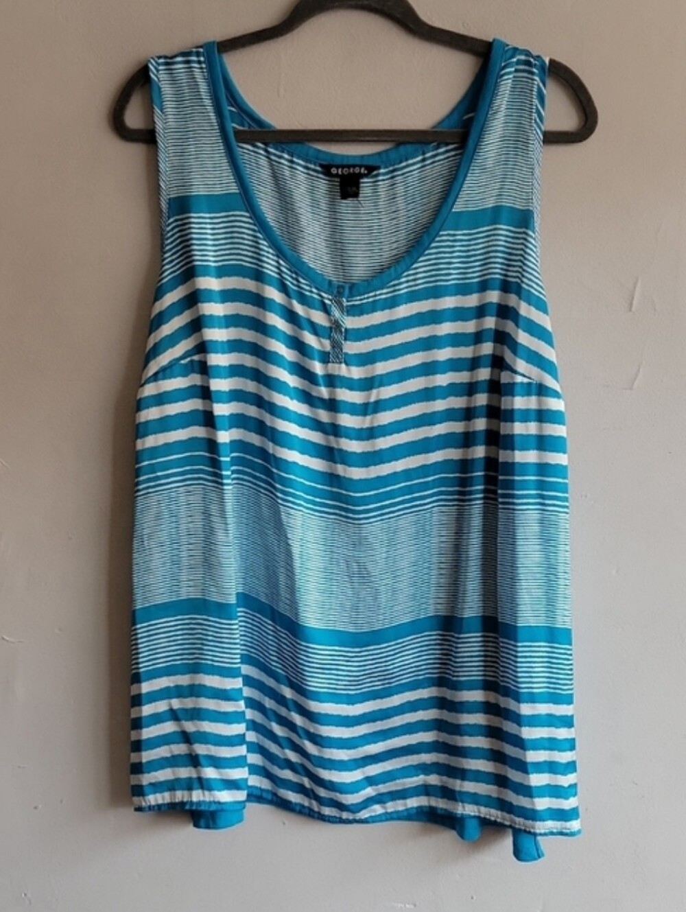 Women's 2X 3X teal blue striped flowy tank top shirt